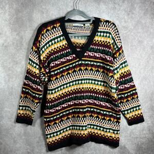 Contrasts Sweater Womens Small Multicolor Knit Geometric Old Money Grandma‎ Geek